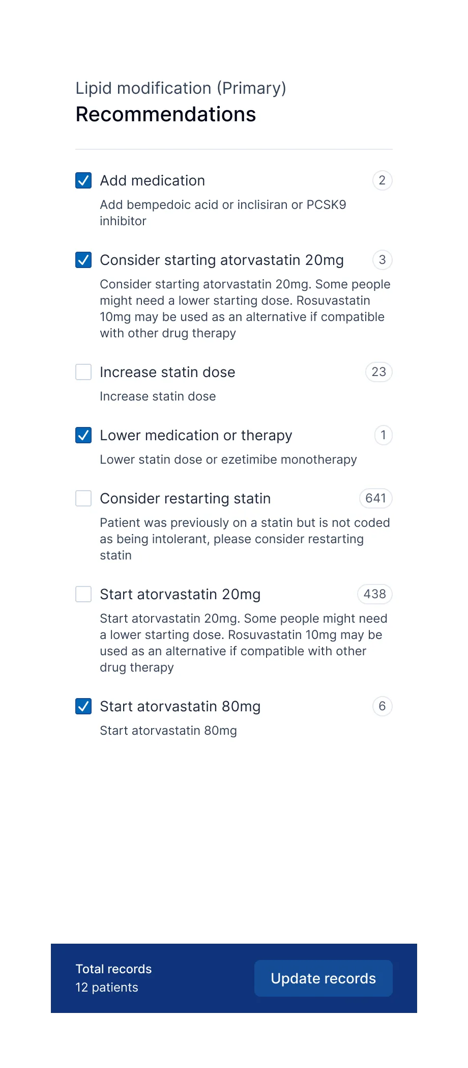 Metadvice recommendations panel