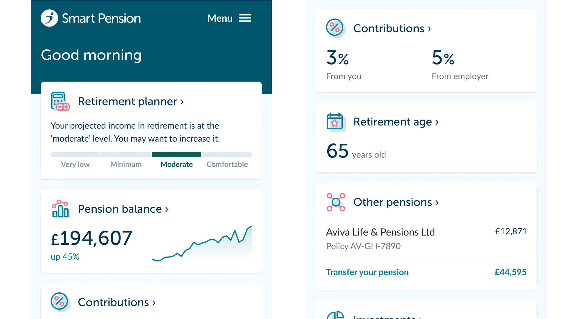 Smart Pension app dashboard